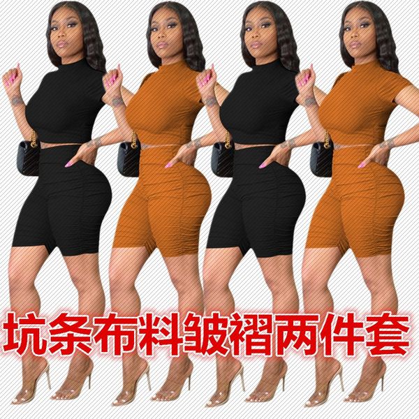 h8923 independent station amazon selling pit pleated solid color sports casual european and american womens two-piece set, White;black
h8923 independent station amazon selling pit pleated solid color sports casual european and american womens two-piece set, White;black