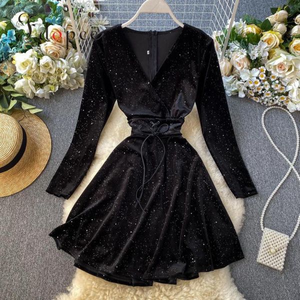 casual dresses spring elegant dress french retro velvet bright silk cool a-line collect waist v-neck black long sleeve vestidos, Black;gray
casual dresses spring elegant dress french retro velvet bright silk cool a-line collect waist v-neck black long sleeve vestidos, Black;gray