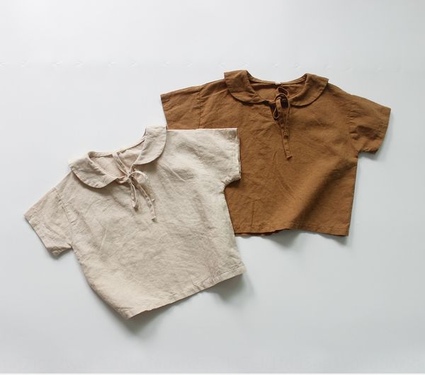 children's new korean stylestyle small collar cotton and linen shirt hipster cotton and linen shirt, White;black