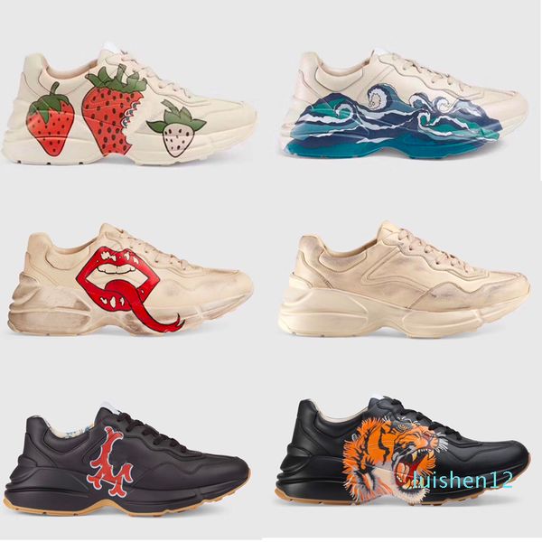 designer sneaker leather rhyton vintage trainer with mouth print strawberry tiger web mens casual shoes oversize sneakers 35-45 llll12, Black
designer sneaker leather rhyton vintage trainer with mouth print strawberry tiger web mens casual shoes oversize sneakers 35-45 llll12, Black