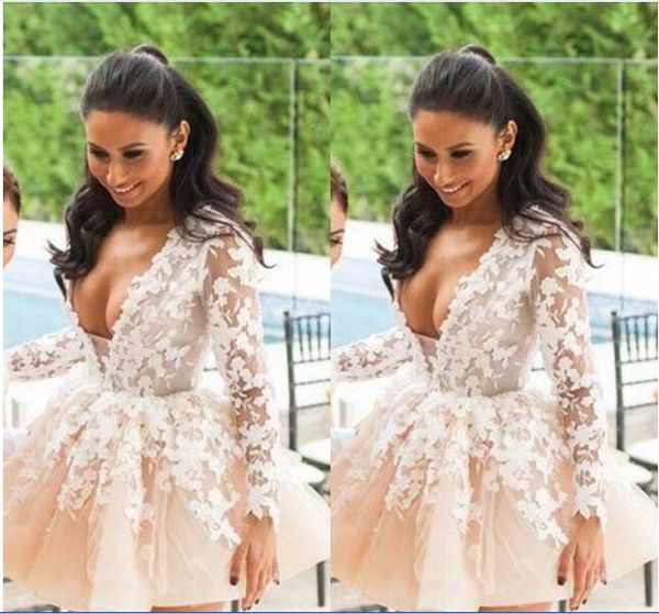 v neck short mini homecoming dresses 2020 long sleeve lace applique short prom dress formal party evening gowns, Red
v neck short mini homecoming dresses 2020 long sleeve lace applique short prom dress formal party evening gowns, Red