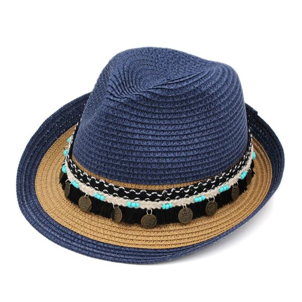 ethnic tassel men women summer straw fedora trilby hat panama beach sun hat gangster jazz cap, Blue;gray
ethnic tassel men women summer straw fedora trilby hat panama beach sun hat gangster jazz cap, Blue;gray
