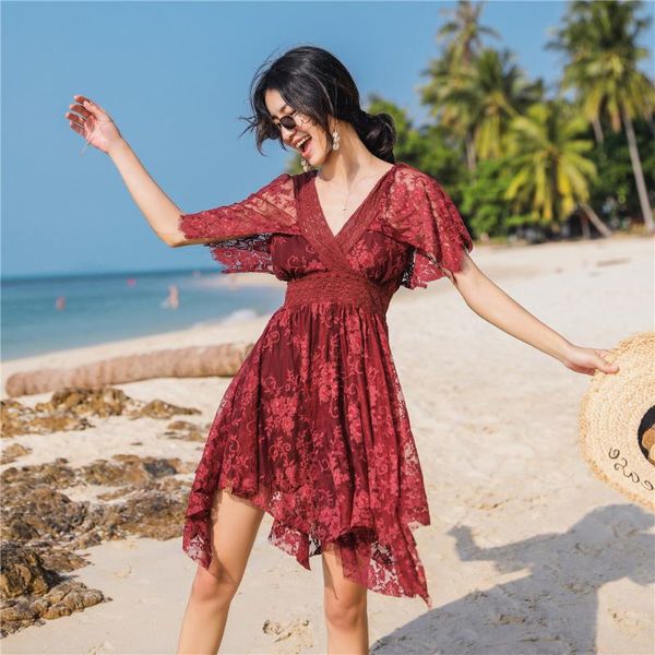 summer holiday lace embroidery dresses wine red beach style women dresses v-neck mini beach dress ladies clothing, White
summer holiday lace embroidery dresses wine red beach style women dresses v-neck mini beach dress ladies clothing, White