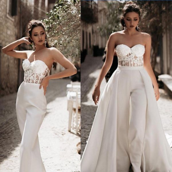 2020 new jumpsuits wedding dresses a line sweetheart lace satin with overskirts bridal gowns pants dress vestidos de novia, White
2020 new jumpsuits wedding dresses a line sweetheart lace satin with overskirts bridal gowns pants dress vestidos de novia, White