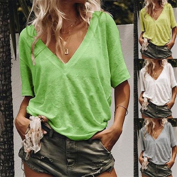 casual лучшие женщины лето сыпучие tshirt v образным вырезом с коротким рукавом сплошной цвет тройники дамы, White
casual лучшие женщины лето сыпучие tshirt v образным вырезом с коротким рукавом сплошной цвет тройники дамы, White