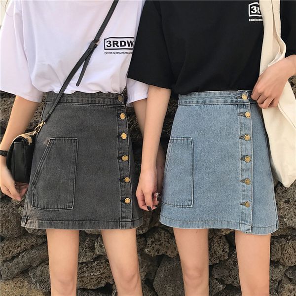 2020 summer womens a-line jeans skirt fashion button high waist small pockets mini skirt, Black
2020 summer womens a-line jeans skirt fashion button high waist small pockets mini skirt, Black
