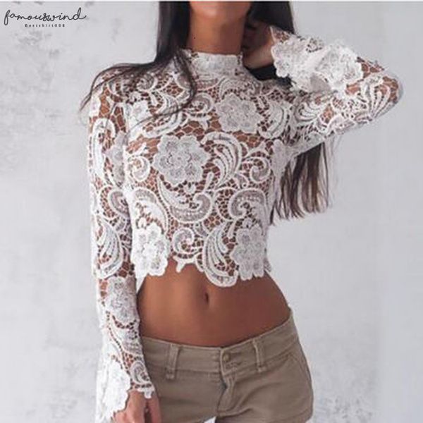 new flutter sleeve fashion women summer long sleeve blouse casual tank lace floral high neck zipper short shirt, White