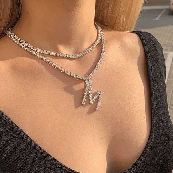 women men rock hip hop bling jewelry iced out 5mm cz alphabet pendant name cz tennis chain initial necklace, Silver
women men rock hip hop bling jewelry iced out 5mm cz alphabet pendant name cz tennis chain initial necklace, Silver