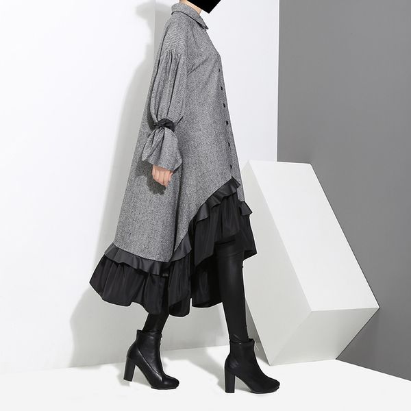 2020 new spring lapel long sleeve bandage solid color gray big hem irregular loose dress women fashion tide jd717, Black;gray
2020 new spring lapel long sleeve bandage solid color gray big hem irregular loose dress women fashion tide jd717, Black;gray