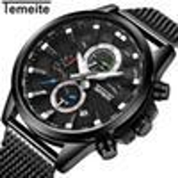 temeite new original men's watches brand sport business quartz watch men clock date mesh strap wristwatches male relogio, Slivery;brown