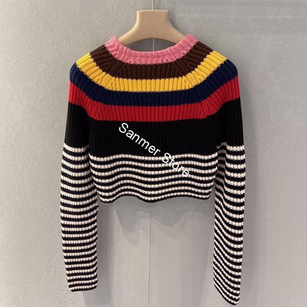 women's sweaters rainbow stripes knit sweater long sleeve contrast color o-neck 2021 early autumn lady knitwear pullover short, White;black
women's sweaters rainbow stripes knit sweater long sleeve contrast color o-neck 2021 early autumn lady knitwear pullover short, White;black