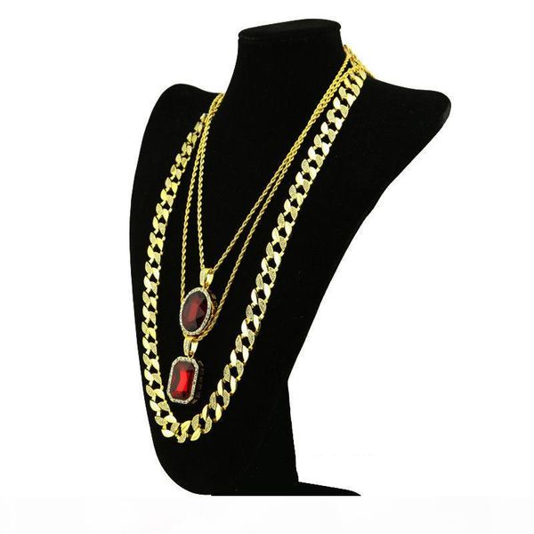 k men 's gold plated hip hop necklace cz ruby bling combo set rope foxtail chain 2pcs ruby pendant with 1pc chain necklace jewelr, Silver
k men 's gold plated hip hop necklace cz ruby bling combo set rope foxtail chain 2pcs ruby pendant with 1pc chain necklace jewelr, Silver