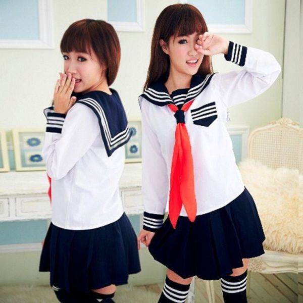 girls japanese school sailor uniform long short sleeve classic navy sailor school uniforms high outfit suit u006, White
girls japanese school sailor uniform long short sleeve classic navy sailor school uniforms high outfit suit u006, White