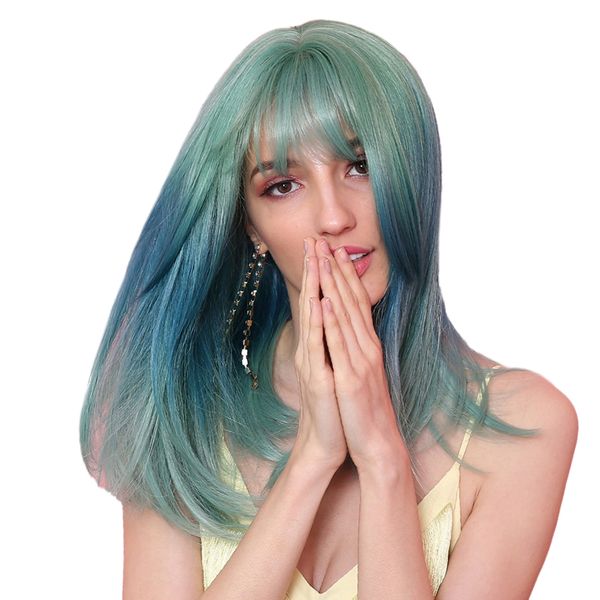 16 inch fashion women long straight wigs with bang for cosplay costume party, Black
16 inch fashion women long straight wigs with bang for cosplay costume party, Black