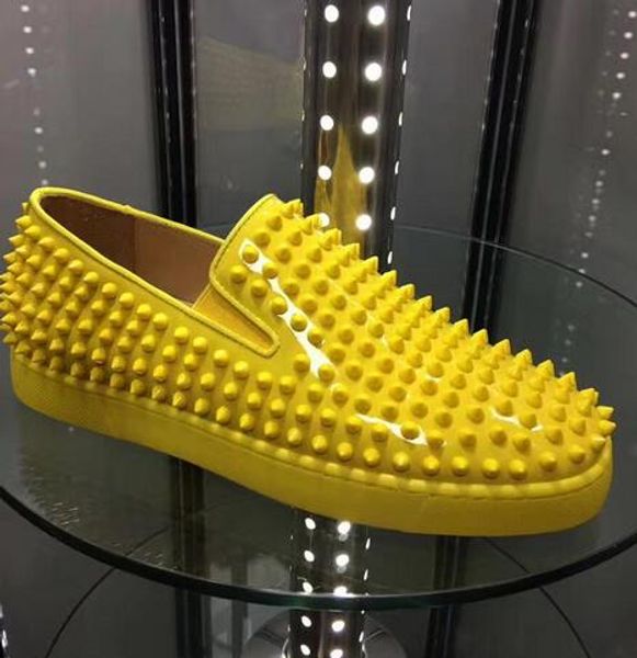 luxury designer studded spikes red bottom shiny yellow leather casual shoes to wear on the men and women feet party comfortable flat shoes, Black
luxury designer studded spikes red bottom shiny yellow leather casual shoes to wear on the men and women feet party comfortable flat shoes, Black