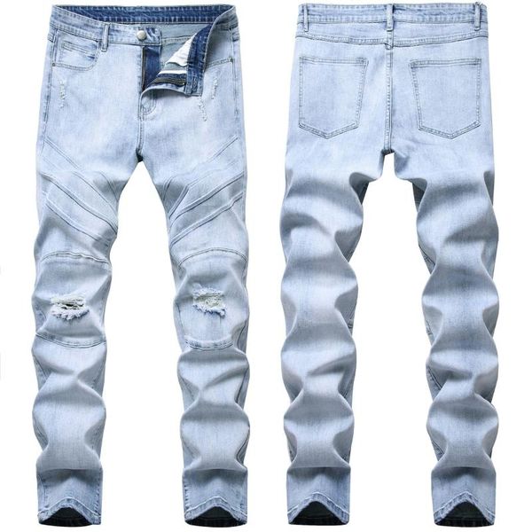 men's jeans fashion mens denim pants light blue patchwork ripped hole pressure glue elastic slim male straight cotton
men's jeans fashion mens denim pants light blue patchwork ripped hole pressure glue elastic slim male straight cotton