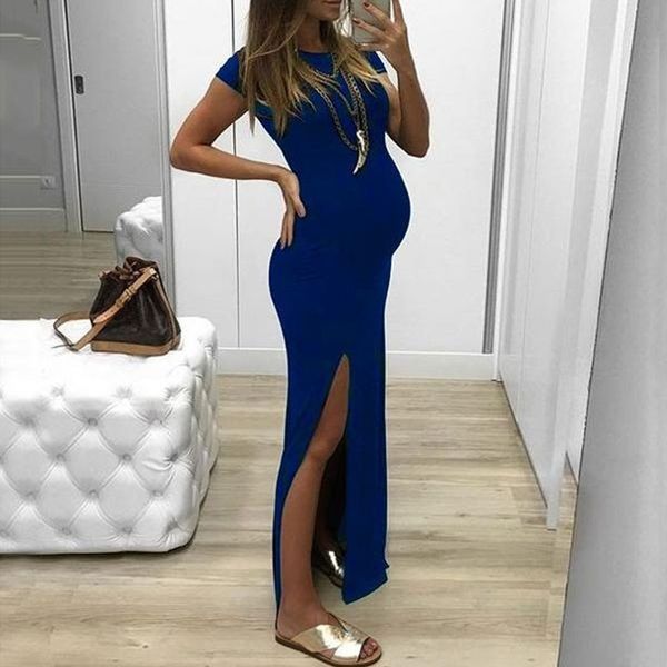 cross-border special for 2019 european and american womens new round neck short sleeve split maternity dress, White;black
cross-border special for 2019 european and american womens new round neck short sleeve split maternity dress, White;black