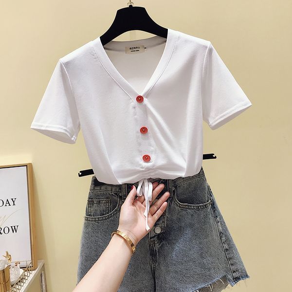fashion house make short sleeve t-shirt female han edition v-neck draw string students cultivate one's morality short coat, White
fashion house make short sleeve t-shirt female han edition v-neck draw string students cultivate one's morality short coat, White