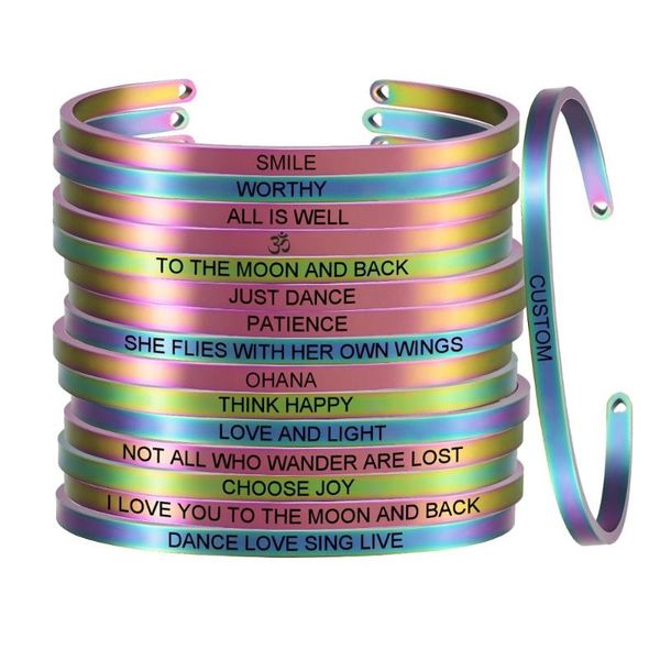 new rainbow stainless steel bangle engraved positive inspirational quote cuff mantra bracelet gift for women sl-098, Black
new rainbow stainless steel bangle engraved positive inspirational quote cuff mantra bracelet gift for women sl-098, Black