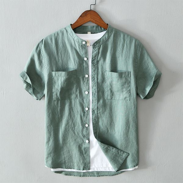 men's casual shirts stand collar pure linen summer white shirt men short sleeve fashion for comfortable mens camiseta, White;black
men's casual shirts stand collar pure linen summer white shirt men short sleeve fashion for comfortable mens camiseta, White;black