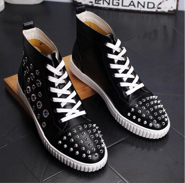 fashion youth punk men's spikes leather high men sneakers hip hop rivet men casual shoes flats board shoes rivets l05, Black
fashion youth punk men's spikes leather high men sneakers hip hop rivet men casual shoes flats board shoes rivets l05, Black