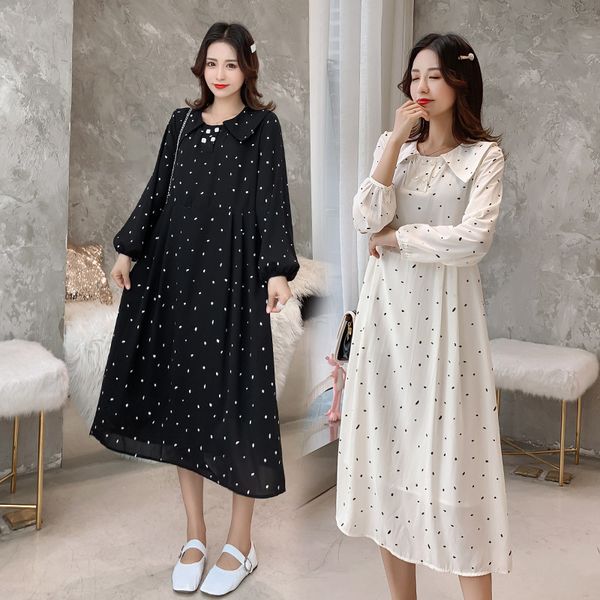 818# maternity dress spring autumn dot printing chiffon long sleeves loose stylish dress for pregnant women mom, White
818# maternity dress spring autumn dot printing chiffon long sleeves loose stylish dress for pregnant women mom, White