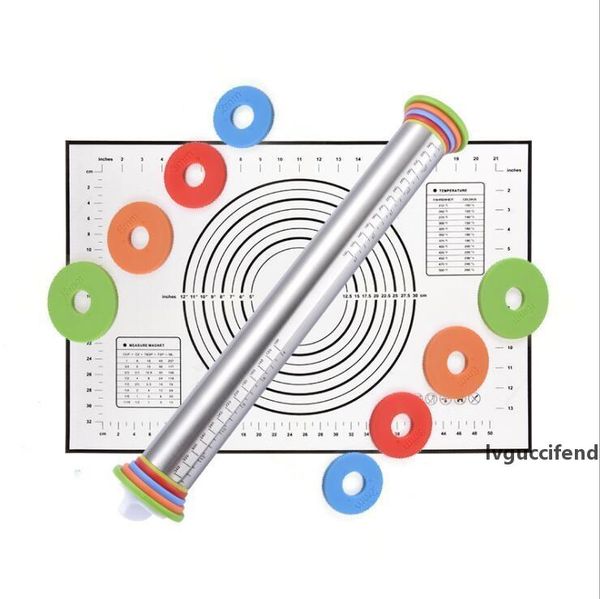 adjustable stainless steel rolling pin dough mat dough roller 4 removable adjustable thickness rings pizza pastry pie baking tools
adjustable stainless steel rolling pin dough mat dough roller 4 removable adjustable thickness rings pizza pastry pie baking tools
