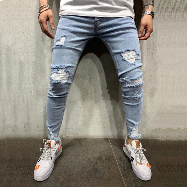 men's jeans mens high street casual feet pants fashion ripped hombre slim tight hole denim hip hop men 2021, Blue
men's jeans mens high street casual feet pants fashion ripped hombre slim tight hole denim hip hop men 2021, Blue