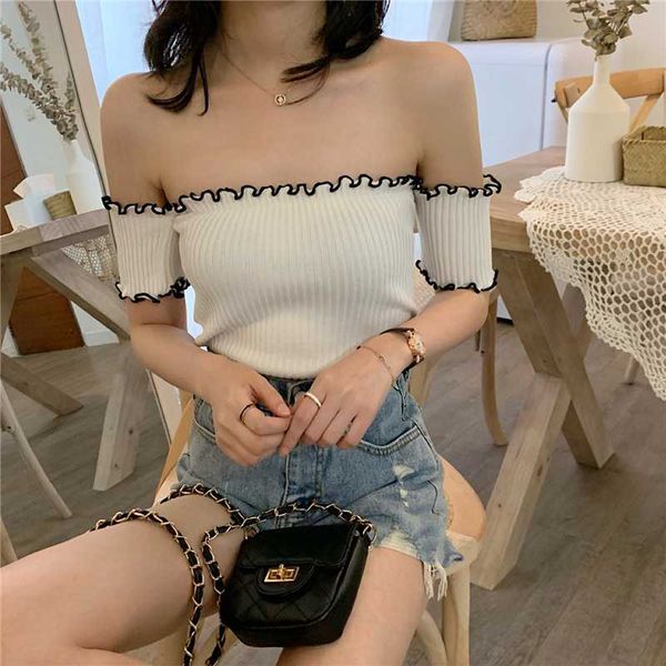 summer sweet ruffles slash neck cropped t-shirts women short sleeve knit fashion crop tshirt for girls, White
summer sweet ruffles slash neck cropped t-shirts women short sleeve knit fashion crop tshirt for girls, White