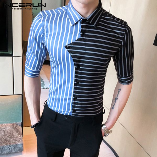 2020 fashion men casual shirt striped patchwork half sleeve lapel business shirts british style streetwear chic camisa incerun, White;black
2020 fashion men casual shirt striped patchwork half sleeve lapel business shirts british style streetwear chic camisa incerun, White;black