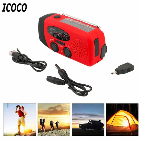Icoco 3 In 1 Emergency Charger Hand Crank Generator Wind Up Solar Dynamo Powered Fm/am Radio Charger Led