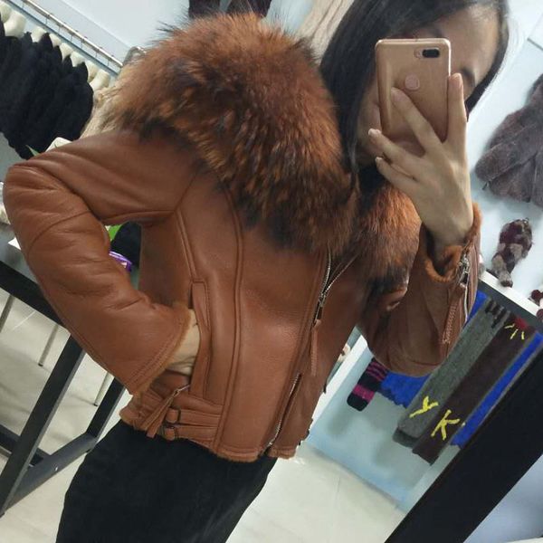 genuine leather jacket women coat winter sheepskin coats wool parka real oversized raccoon dog fur collar, Black
genuine leather jacket women coat winter sheepskin coats wool parka real oversized raccoon dog fur collar, Black
