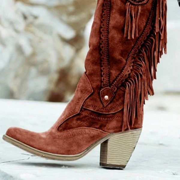 winter women's ethnic mid tube high heels stylish warm fur boots low heel suede boots long fringe winter embroidered boot women, Black
winter women's ethnic mid tube high heels stylish warm fur boots low heel suede boots long fringe winter embroidered boot women, Black