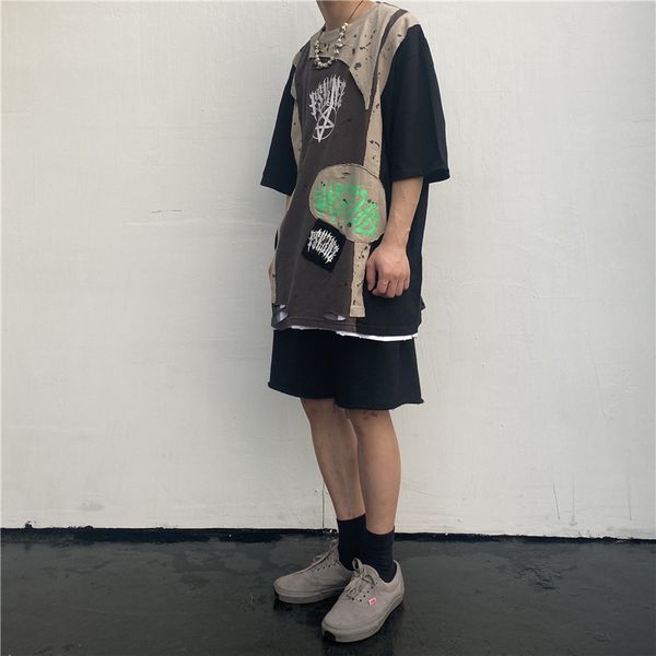 dark color matching beggar hole t-shirt men's short sleeve european and american high street fashion brand funeral department splicing, White;black
dark color matching beggar hole t-shirt men's short sleeve european and american high street fashion brand funeral department splicing, White;black