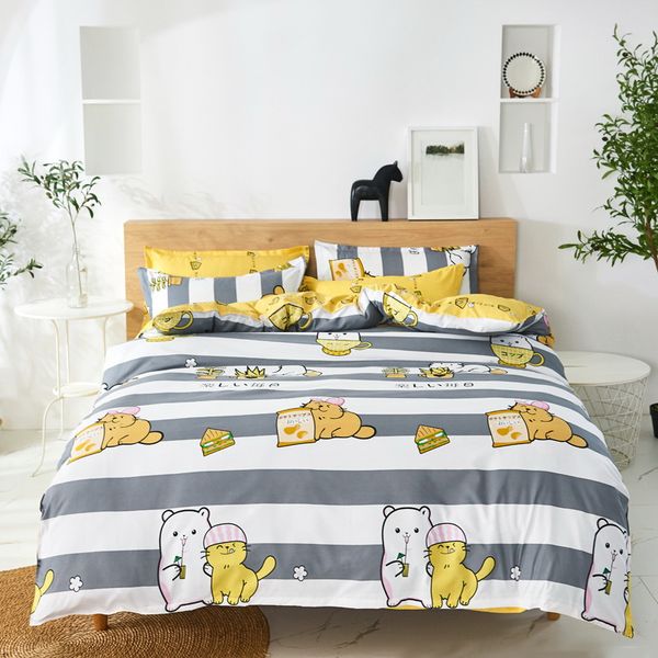 bedding set black and gray stripes with cute cartoon cats duvet cover+flat sheet+pillowcase
bedding set black and gray stripes with cute cartoon cats duvet cover+flat sheet+pillowcase