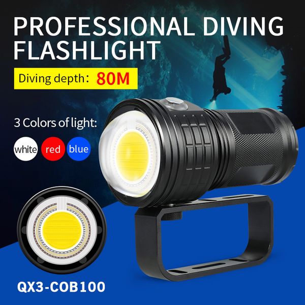 Diving 11000lumens Led Underwater 80m Cob Pgraphy Camera Tactical Blue+red+white Led Lanterna Torch