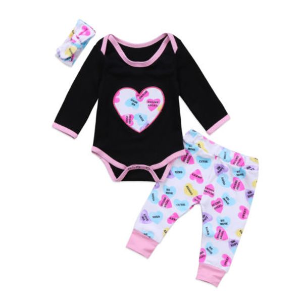 3pcs newborn baby heart print romper long pant headband outfits clothes set, White
3pcs newborn baby heart print romper long pant headband outfits clothes set, White