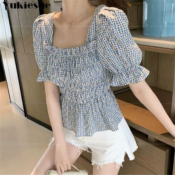 women plaid floral print cropped blouses women vintage o neck short sleeve back elastic female shirts chic plus size, White
women plaid floral print cropped blouses women vintage o neck short sleeve back elastic female shirts chic plus size, White