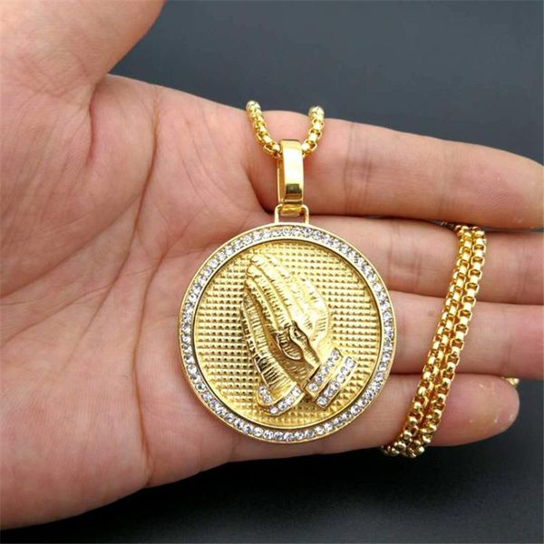 hip hop iced out praying hands pendant necklaces for women and men gold color stainless steel round jewelry dropshipping, Silver
hip hop iced out praying hands pendant necklaces for women and men gold color stainless steel round jewelry dropshipping, Silver