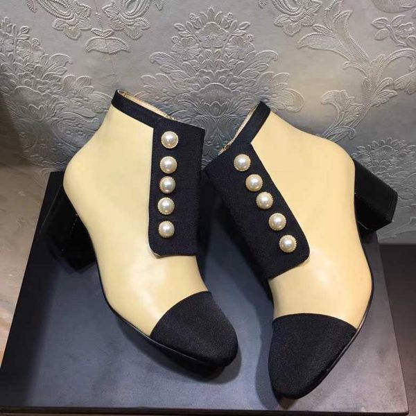 new thick heel boots leather pearl side zipper round toe short tube ankle boots mix color patchwork brand shoes, Black
new thick heel boots leather pearl side zipper round toe short tube ankle boots mix color patchwork brand shoes, Black