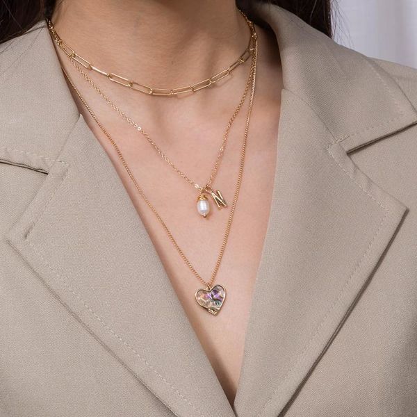 bohemian letter n pearl heart pendant necklace for women fashion multilayer gold color chain boho choker necklace jewelry gift, Silver
bohemian letter n pearl heart pendant necklace for women fashion multilayer gold color chain boho choker necklace jewelry gift, Silver