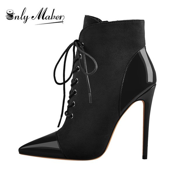 onlymaker women's pointed toe 12cm high heel lace up ankle booties stiletto blac and red boots big size, Black
onlymaker women's pointed toe 12cm high heel lace up ankle booties stiletto blac and red boots big size, Black