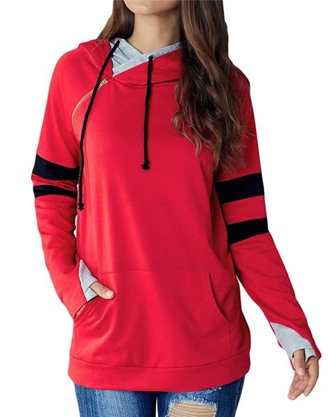 women contrast color hoodies pullover long sleeve pocket zipper fashion hooded sweatshirt ladies casual top, Black
women contrast color hoodies pullover long sleeve pocket zipper fashion hooded sweatshirt ladies casual top, Black