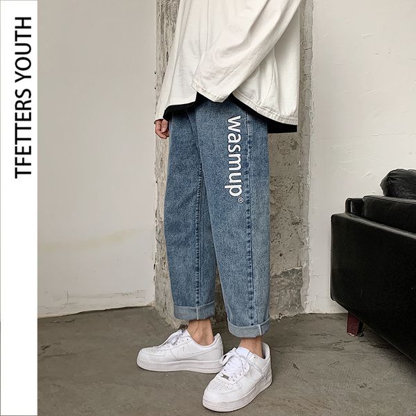 men's jeans tfetters 2021 arrival men young mid straight male loose printed ankle-length trousers vintage mens clothing, Blue
men's jeans tfetters 2021 arrival men young mid straight male loose printed ankle-length trousers vintage mens clothing, Blue