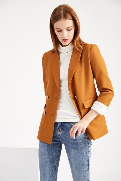 women blazer 2020 spring autumn notched neck double breasted office lady slim suit coats casual striped cuffs large size blazers, White;black
women blazer 2020 spring autumn notched neck double breasted office lady slim suit coats casual striped cuffs large size blazers, White;black