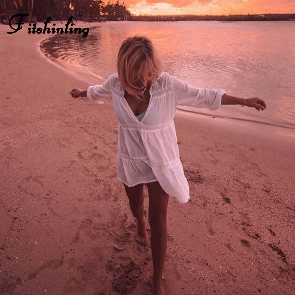 women's swimwear fitshinling lace splice bohemian white dress swimsuits beach cover-up holiday slim pareos cotton long sleeve shirts dr, White;black
women's swimwear fitshinling lace splice bohemian white dress swimsuits beach cover-up holiday slim pareos cotton long sleeve shirts dr, White;black