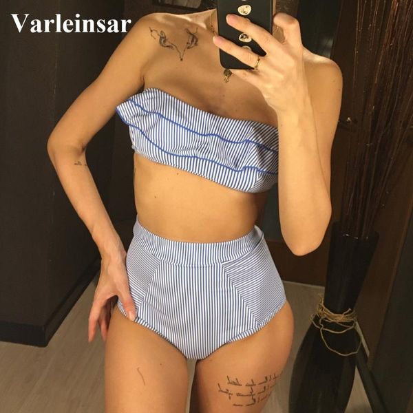 women's swimwear ruffled bandeau swimsuit high waist bikini women two-pieces set 2021 striped bather bathing suit swim wear v1183, White;black
women's swimwear ruffled bandeau swimsuit high waist bikini women two-pieces set 2021 striped bather bathing suit swim wear v1183, White;black