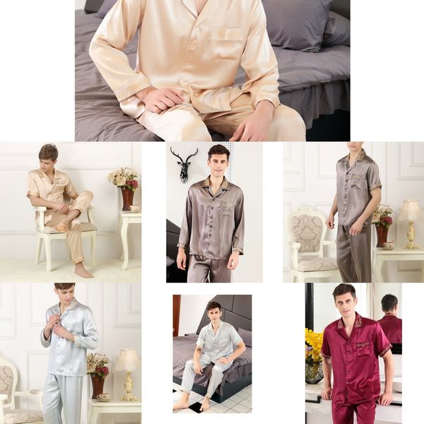 spring home wear men's pajamas and mulberry silk long-sleeved trousers korean style short-sleeved silk pajamas suit, Black;brown
spring home wear men's pajamas and mulberry silk long-sleeved trousers korean style short-sleeved silk pajamas suit, Black;brown