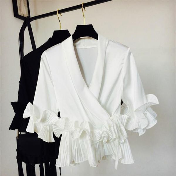 sweet v neck bow chiffon shirts 3d flowers pleated ruffled lace blouses women three quarter butterfly sleeved ribbon tie, White
sweet v neck bow chiffon shirts 3d flowers pleated ruffled lace blouses women three quarter butterfly sleeved ribbon tie, White