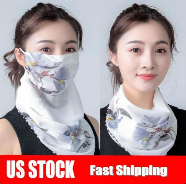 

US Stock Cheap Women Scarf Face Mask Summer Sun Protection Silk Chiffon Handkerchief Outdoor Windproof Half Face Dust-proof Scarves